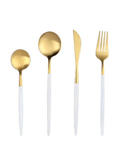 Buy 4-Piece Stainless Steel Cutlery Set Gold/White 220mm in UAE