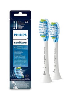 Buy 2-Piece Replacement Sonicare C3 Premium Plaque Defence Toothbrush Head Set White/Blue/Green in UAE