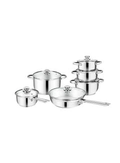 Buy 12 Pieces Stainless Steel Cookware Set Silver 12-Piece in UAE