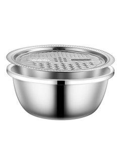 Buy 2-In-1 Stainless Steel Grater Basin Washing Bowl Set Silver 29.00*11.00*29.00cm in UAE