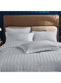 اشتري طقم لحاف فندقي مخطط من البروكار الدمشقي مكون من 6 قطع مايكروفايبر رمادي King Comforter 240x260, Fitted Sheet 200x203+35, Pillow Sham 50x75+5, Pillow Cases 50x75سم في الامارات