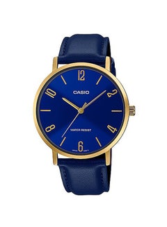 Buy Men's Leather Analog Quartz Wrist Watch MTP-VT01GL-2B2UDF Blue/Gold - 40 mm - Blue in Saudi Arabia