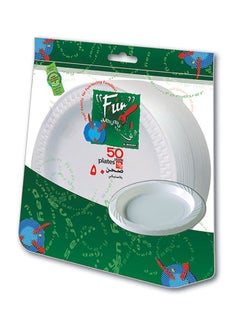 Buy Disposable Plastic Plate 50 Pieces White 18cm in Saudi Arabia