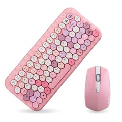 Buy Cordless Mechanical Round Cap Keyboard And Mouse Pink in UAE