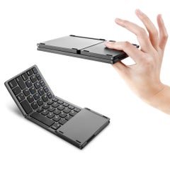 Buy Foldable BT Portable Wireless Keyboard with Built-in Rechargeable Battery Grey in Saudi Arabia