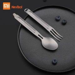 Buy 2-Piece Outdoor Titanium Fork Spoon Set Grey 20 x 4 x 7cm in Saudi Arabia