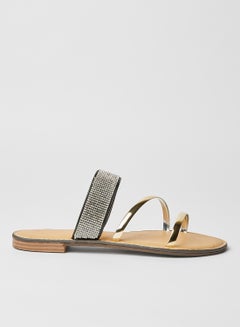 Buy Dyed Slip On Flat Sandals Gold/Silver in UAE