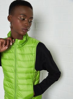 Buy Solid Design Sleeveless Down Jacket Green in UAE