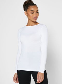 Buy Round Neck Long Sleeves Top White in UAE