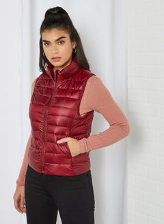 Buy Solid Design Sleeveless Down Jacket Wine Red in Saudi Arabia