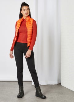 Buy Solid Design Sleeveless Down Jacket Orange in Saudi Arabia