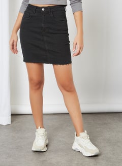 Buy Frayed Hem Denim Skirt Black in Egypt