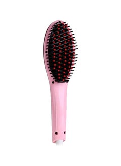 Buy 2-In-1 Ceramic Hair Straightening Brush Pink 26.5x7cm in UAE