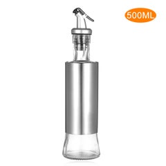 Buy 500ml / 17fl oz Stainless Steel Bottle Olive Oil Dispenser Glass With Pourer Drip-Free Spout Silver 30*9*9cm in Saudi Arabia