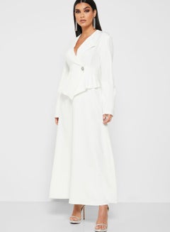 Buy Wrap Front Peplum Maxi Dress White in UAE