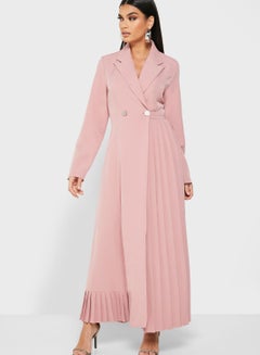 Buy Wrap Front Double Breasted Maxi Dress Pink in UAE