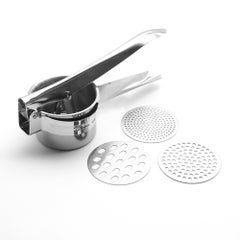 Buy Stainless Steel Potato Ricer Manual Masher With 3 Interchangeable Discs Silver 29cm in UAE