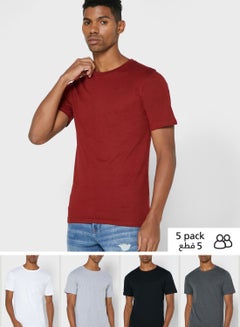 Buy 5-Pack Essential Crew Neck T-Shirt Multicolour in UAE