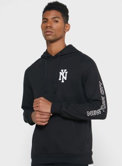 Buy NY Print Hooded Neck Long Sleeve Hoodie Black in Saudi Arabia