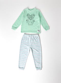 Buy Kids Printed Pyjama T-Shirt and Joggers Set Green in Egypt