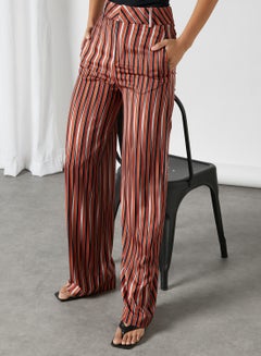 Buy High Waist Striped Trousers Orange/Black/White in Saudi Arabia