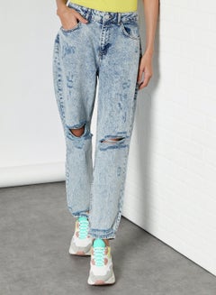 Buy Isabel Ankle Mom Jeans Light Blue Denim in UAE