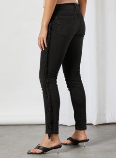 Buy Fringed Side Skinny Jeans Black in Saudi Arabia