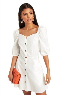 Buy Button Closure Sweetheart Neck Mini Dress White in Egypt
