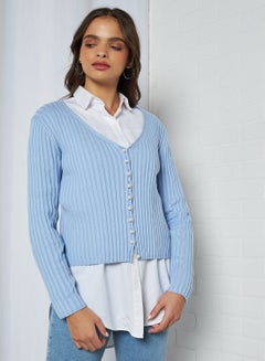 Buy Pearl Detailed Knitted Cardigan Light Blue in UAE