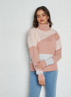 Buy Split Colour Turtle Neck Sweater Light Pink in UAE