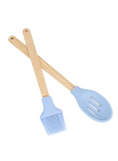 Buy 2-Piece Silicone Cooking Spoon And Brush Set Blue 30cm in UAE