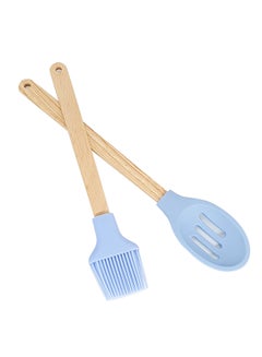 Buy 2-Piece Silicone Cooking Spoon And Brush Set Blue 30cm in Saudi Arabia