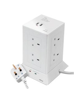 Buy Cord Extension Tower 13A 8 Sockets 2 USB Ports White 3meter in Saudi Arabia