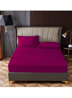 Buy 3-Piece Fitted Bedsheet Set Queen Size Microfiber Plum 150x200+30cm in UAE