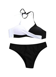 اشتري 2-Piece Padded Bikini Set أسود/ أبيض في الامارات