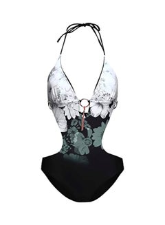 Buy Floral Printed Monokini Black/White in UAE