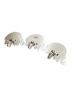 Buy 3-Piece Elephant Shaped Metal Wall Hook Set Silver in UAE