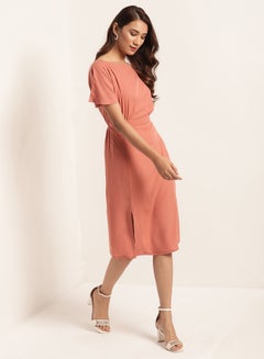 Buy Solid Design Short Sleeves Dress Pink in Saudi Arabia