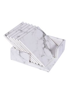 Buy 6-Piece Square Coaster With Holder White/Grey 13 x 4 x 13cm in Saudi Arabia