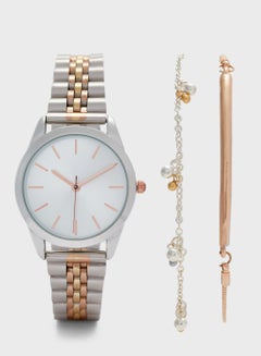 Buy Tri Tone Watch and Bracelet Gift Set in UAE