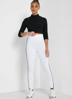 Buy Contrast Side Paneled Leggings White in UAE