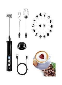 Buy Rechargeable Milk Frother 3 Speeds Handheld Foam Maker With Stainless Whisk Durable Frother Drink Mixer Black 29.8 x 5.3cm in Saudi Arabia