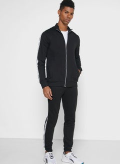 Buy High Neck Zip Sweat Shirt And Sweatpants Black in UAE