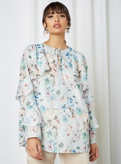 Buy Floral Pattern Bell Sleeve Blouse Multicolour in Egypt