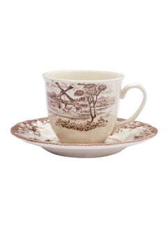 Buy Pack Of 2 Cup And Saucer White/Brown 200ml in UAE