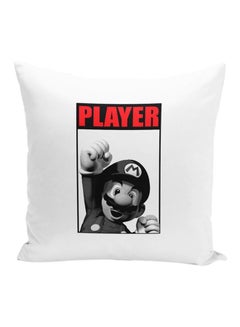 Buy Classic Mario Brother Printed Decorative Pillow White/Black/Red 16x16x7inch in UAE