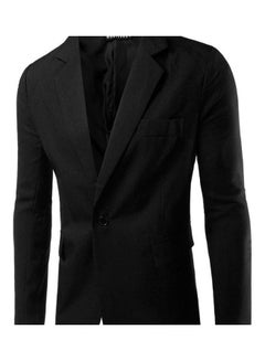 Buy Slim Single button Lapel Suit Casual Blazer Coat Black in UAE