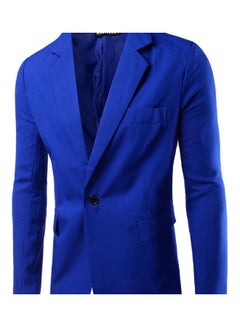 Buy Men Slim Single Button Lapel Suit Simple Solid Color Large Size Casual Blazer Coat Royal Blue in UAE