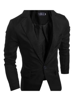 Buy Men Slim Single Button Lapel Suit V-neck Simple Solid Color Casual Wedding Groom Coat Black in Saudi Arabia