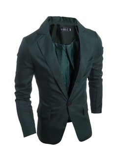 Buy Men Slim Single Button Lapel Suit V-Neck Simple Solid Color Casual Wedding Groom Coat Dark Green in Saudi Arabia